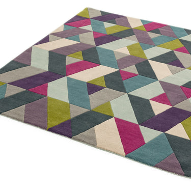 Funk Hand Tufted Wool Chevron Geometric Multi Coloured Blue Green Rug Hall Runner