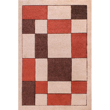 Orbit Blocks Modern Geometric Design Hand Carved Rug in Natural Terracotta