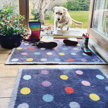 Hug Bright Spot Navy Multi Spots Washable Non-Slip Cotton Bordered Hallway Runner Rug