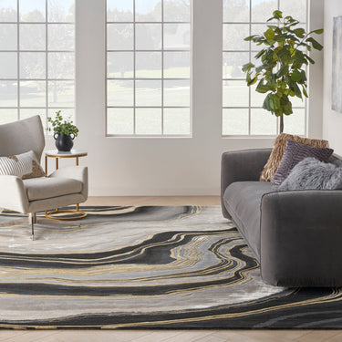 Prismatic Abstract Rug by Nourison Modern Luxury Soft Wool Silky Viscose Hand Tufted PRS31 Rug in Grey Black