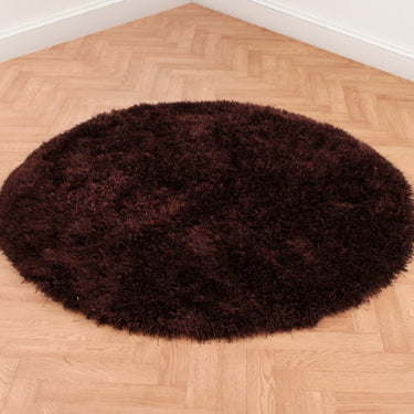 Boston Plain Thick Soft Fluffy Plush Silky Sparkle Shaggy Rug Round in Chocolate Brown