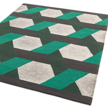 Asiatic London Camden Tufted Green Grey Wool Viscose Geometric Textured Rug 160x230 cm