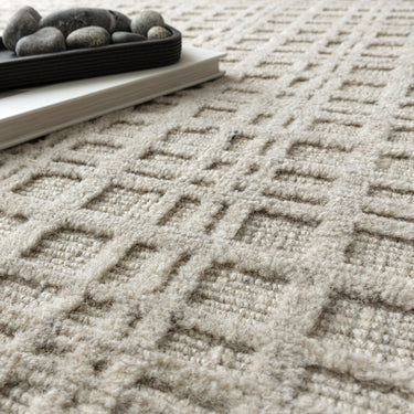 Thatch Grey Beige Hand Woven Wool Rug Checked Pattern Neutral Undyed Wool Blend