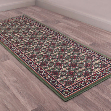 Traditional Poly Esta Bordered Rug Hallway Runner Circle in Green