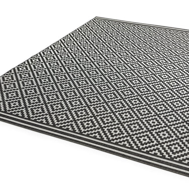 Patio Diamond Geometric Flatweave Indoor Outdoor Rug, Hall Runner in Grey and Black