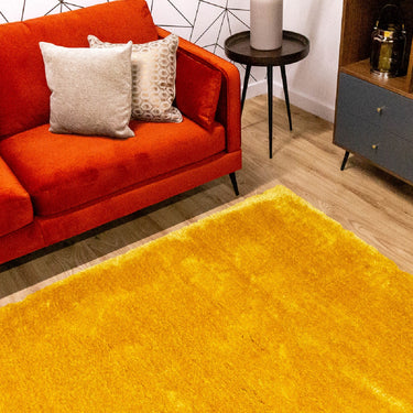 Indigo Plain High Pile Sparkle Soft Shaggy Ochre Rug