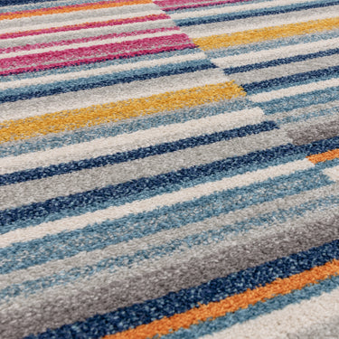 Muse Modern 3D Geometric Striped Pink Multi and Blue Rug Hallway Runner