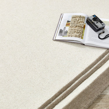 Origins Piper Framed Tufted Taupe Cream Hand-Loomed Wool Textured Bordered Rug