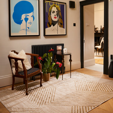 New Origins Delta Modern Abstract Rug in Ivory Gold