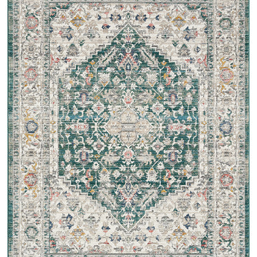 URCO Nova Nico Forest Green Polypropylene Traditional Vintage Bordered Rug