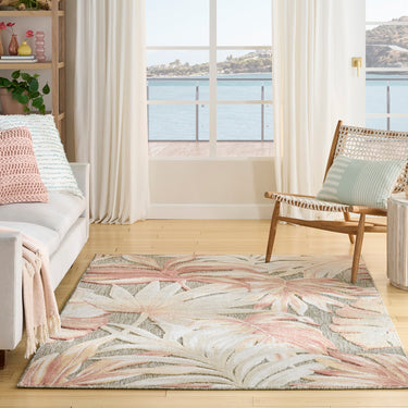 Nourison Aloha ALH43 Ivory Sage Green Indoor Outdoor Polypropylene Floral Textured Rug