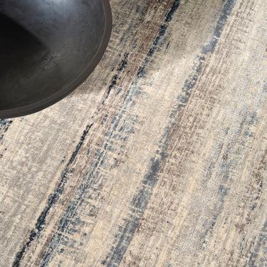 Calvin Drift DRF02 Striated Pattern Blue Abstract Textured Modern Rug