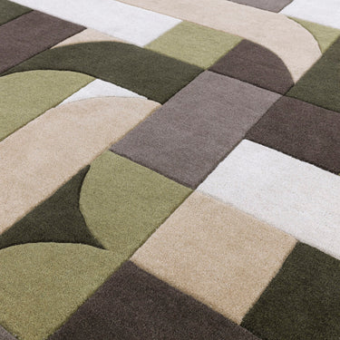 Asiatic London New Matrix Klotski MAX90 Retro Tufted Sage Green Handmade Wool Abstract Geometric Rug