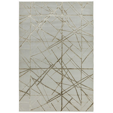 Aurora Mica AU13 Geometric Stripes Shiny Metallic Beige Gold Rug