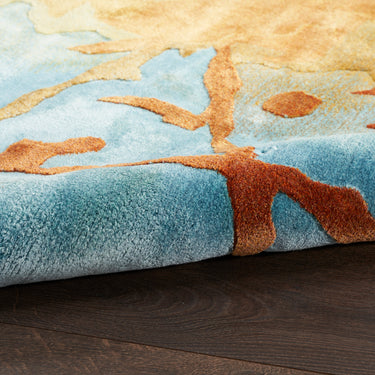Prismatic PRS29 Hand-Tufted New Zealand Wool and Silk Pictorial Pattern Gold Multicolour Rug