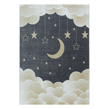 Funny 2101 Kids Rug Soft Blue, Pink Yellow Clouds Moon Stars in the Sky Rug Nursery Carpet