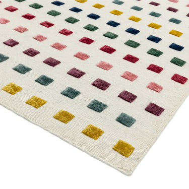 Theo Squares Modern Geometric Style Hand Made Wool Viscose Kilim Rug in Silver Cream