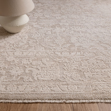 Asiatic London Laurent LA03 Damask Fringed Beige Natural Cotton Traditional Abstract Floral Rug