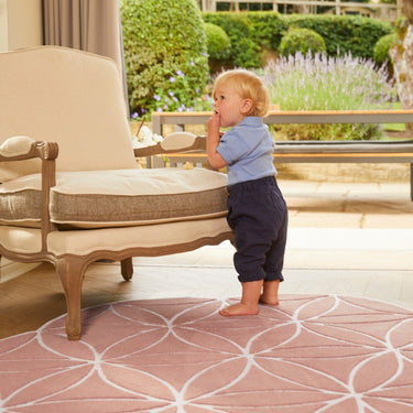 Origins Bloom Pure Tufted Blush Pink Handmade Wool Abstract Geometric Round Rug 160x160 cm