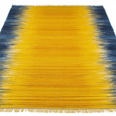 Consept Looms Fusion Knitted Bright Blue Ochre Yellow Wool Traditional Geometric Textured Rug 200x290 cm