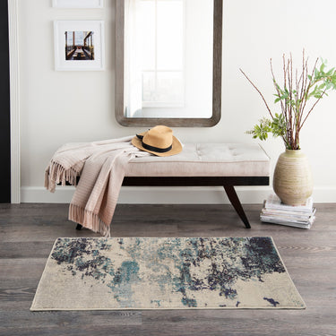 Celestial CES02 Modern Abstract Ivory Teal Blue Rug by Nourison