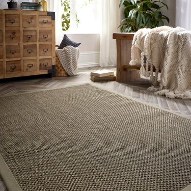 Origins Sisal Border Rug Modern Natural Jute Flatweave Hand Made Rug in Sage Green with Sage Green Border