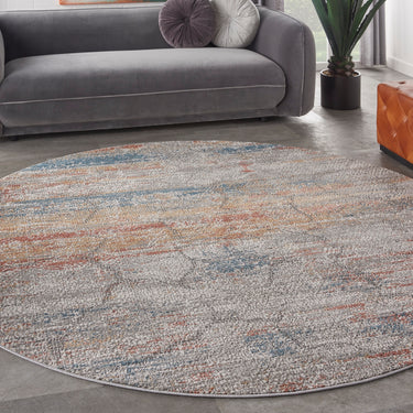 Rustic Textures RUS11 Modern Abstract Circle Round Rug in Multi Colours