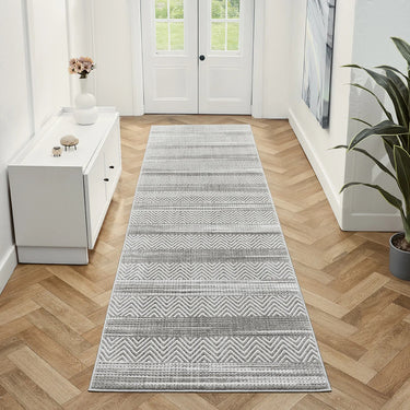 URCO Petra Jerash Grey Polypropylene Traditional Abstract Textured Hallway Runner Rug - Runner 80x300 cm (2'7"x10')