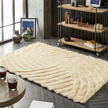 Origins Dallas Soft Thick Pile Champagne Cream Hand-Carved Shaggy Abstract Geometric Rug - Small 80x150 cm (2'6"x5')
