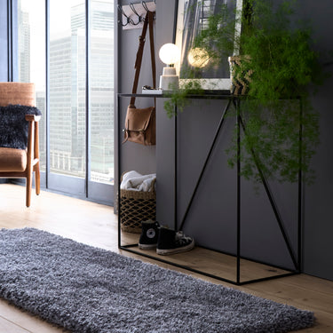 Chicago Shaggy Modern Plain Rug Hallway Runner Circle in New Grey