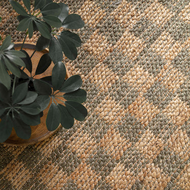 Naturi Hand Woven Jute Rug Reversible Checkerboard Flatweave Rug in Olive Green
