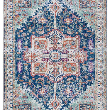Origins Granada Emerald Blue Green Washable Non-Slip Cotton Chenille Rug