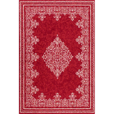 Traditional Poly Douglas Bordered Medallion Classic Rug in Grey Black Red Cream