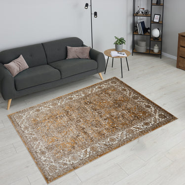 URCO 553A2 Classic Ochre Yellow Gold Traditional Vintage Textured Bordered Hallway Runner Rug