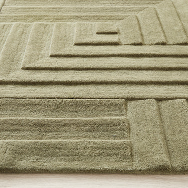 Origin Maze Rug Soft Wool Linear Geometric Rug in Olive Green Extra Large Size 200x290 cm