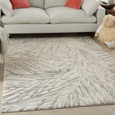 Nourison Rustic Textures RUS17 Leaves Pattern Ivory Grey Jute Abstract Floral Textured Rug