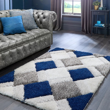 Origins 3D GEO Soft Silky Shaggy Modern Diamond Rug in Navy