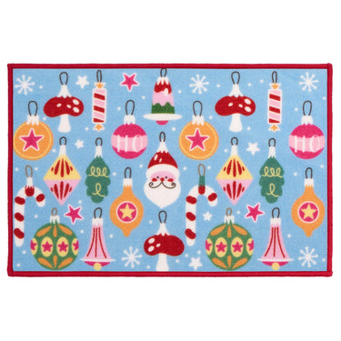 Floormatters Multi Bright Christmas Santa Ornaments Mat & Runner Set