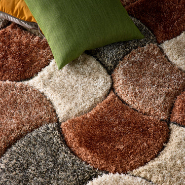 Origins 3D Scallop Silky Red Terracotta Jute Shaggy Geometric Rug