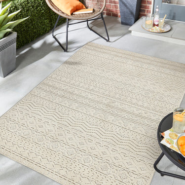 Origins Atlas Graphic Tribal Cream Indoor Outdoor Geometric Textured Striped Rug