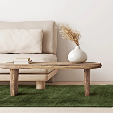 Blade Plain Silky Hand Woven Viscose Soft Shiny Rug Runner in Green