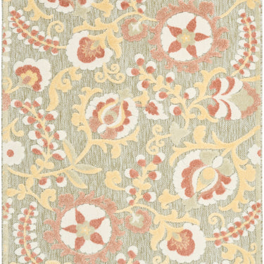 Nourison Aloha ALH17 Sage Green Rose Indoor Outdoor Washable Polypropylene Floral Rug