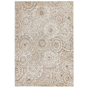 Asiatic London Xylo Sewn Cowhide Leather Panels Stitched Cream Handmade Geometric Textured Rug