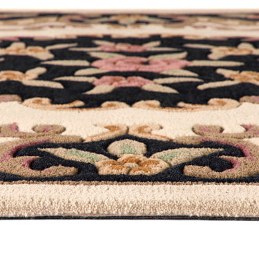 Aubusson Shensi Black Traditional Wool Rug, Runner and Half-Moon