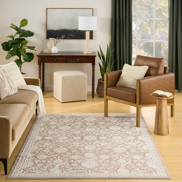 Nourison Isla ISL01 Bordered Mocha Jute Polypropylene Traditional Vintage Rug