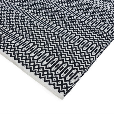 Halsey Indoor Outdoor Rug Hand Woven Geometric Flatweave Reversible Black Rug or Runner or Cushion