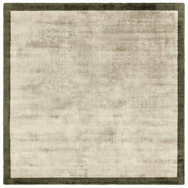 Blade Border Plain Silky Hand Woven Viscose Rug in Sage Green with Olive Border