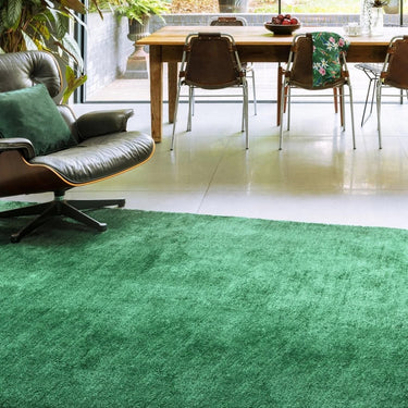 Milo Short Pile Silky Green Shaggy Traditional Modern Rug - Medium 120x170 cm (4'x5'6")