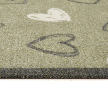 My Nylon Pattern Welcome Hearts Sage Green Washable Non-Slip Bordered Hallway Runner Rug