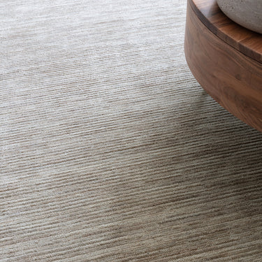 Hazy Stone Beige Natural Soft Blend Striped Hand-Woven Wool Cotton Textured Rug